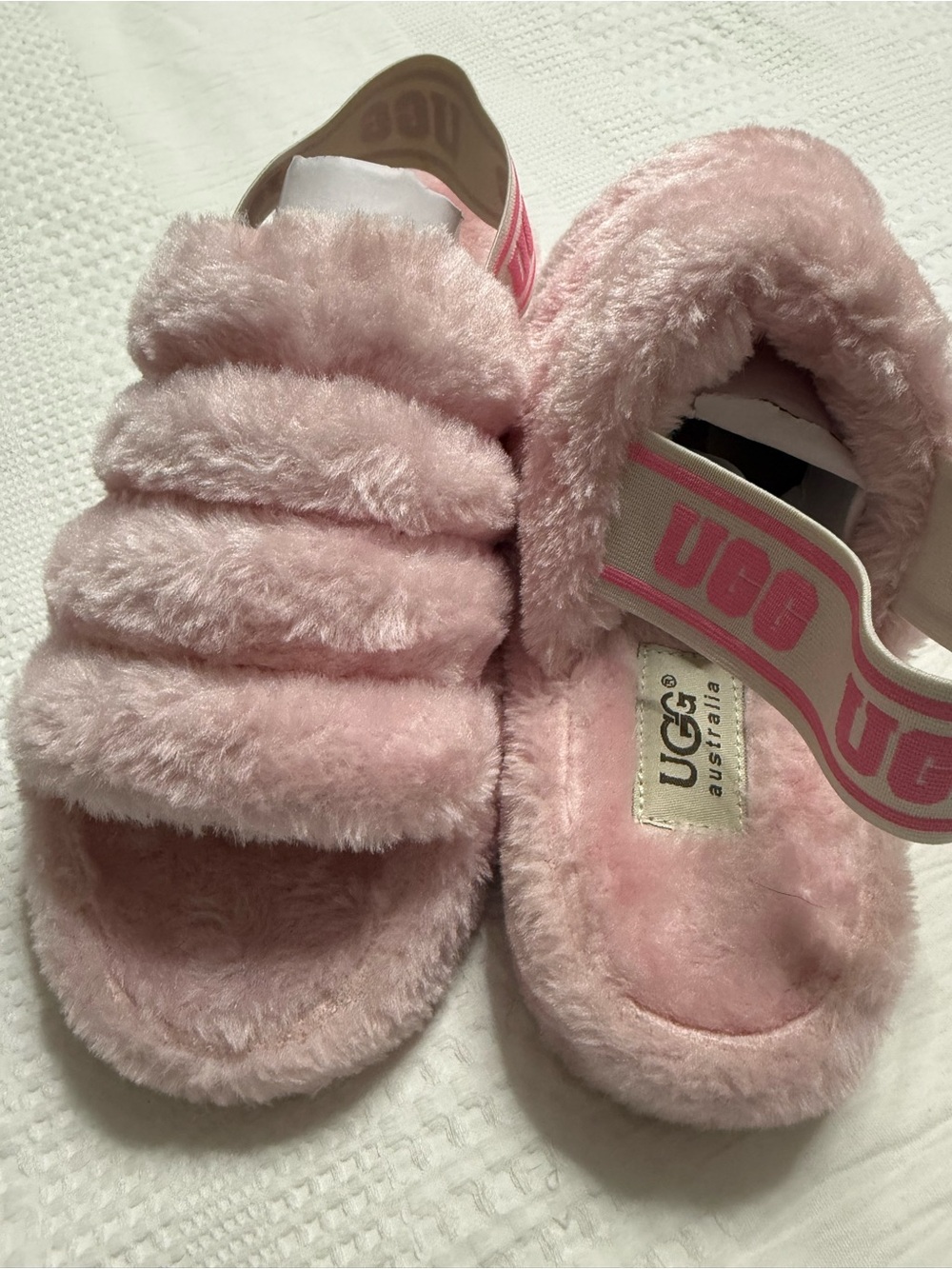 UGG Cozy Pink Fluffy Slide Slippers with Branded Heel Strap 9